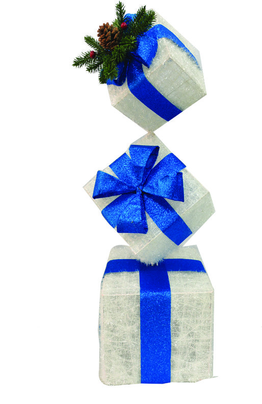 15cm, 20cm, 25cm Stack of Gift Boxes - White w/ Blue Bow