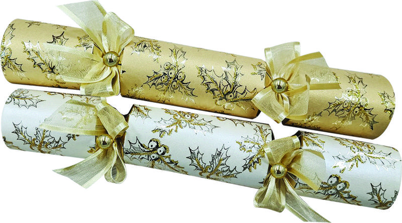 30cm Luxury Crackers w/ Poinsettia Design - Gold/White