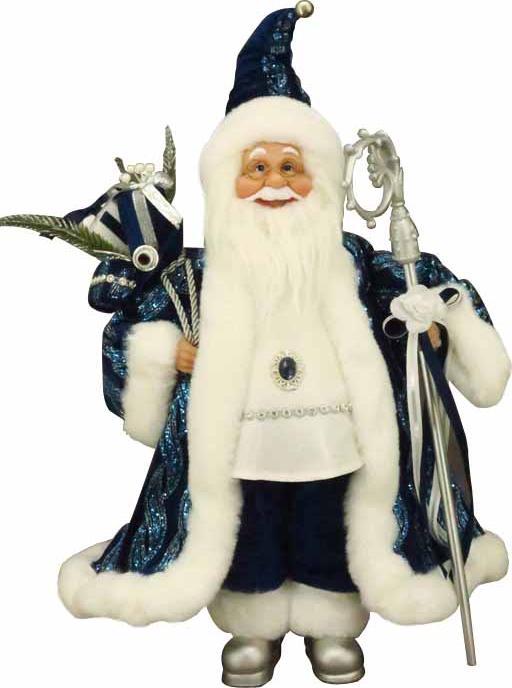 120cm Standing Santa with Staff - Blue/Silver