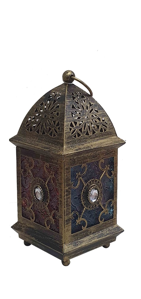 20cm Brushed Lantern with Coloured Glass