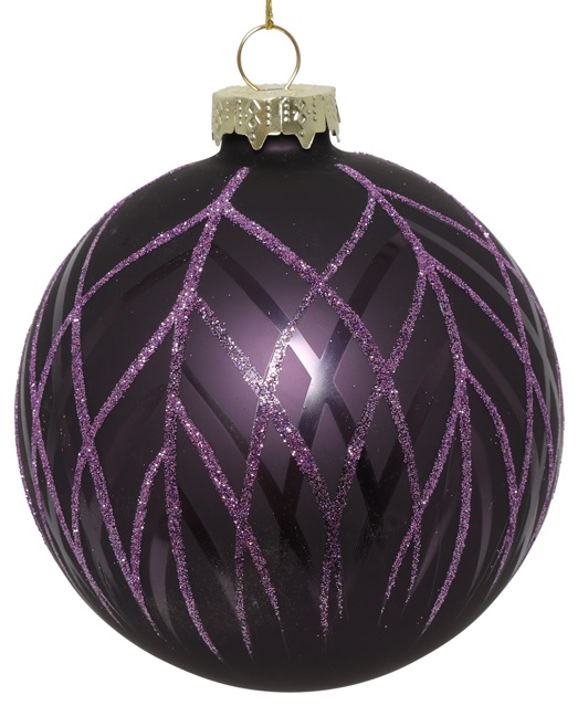 10cm Glittered Glass Ball - Purple