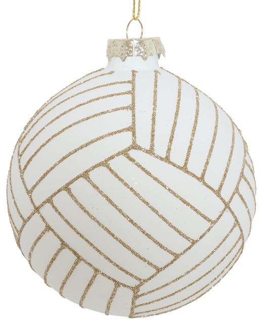 10cm Glittered Glass Ball - White/Gold