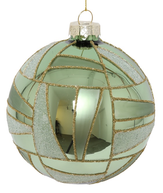 10cm Studded Glass Ball - Green/Gold