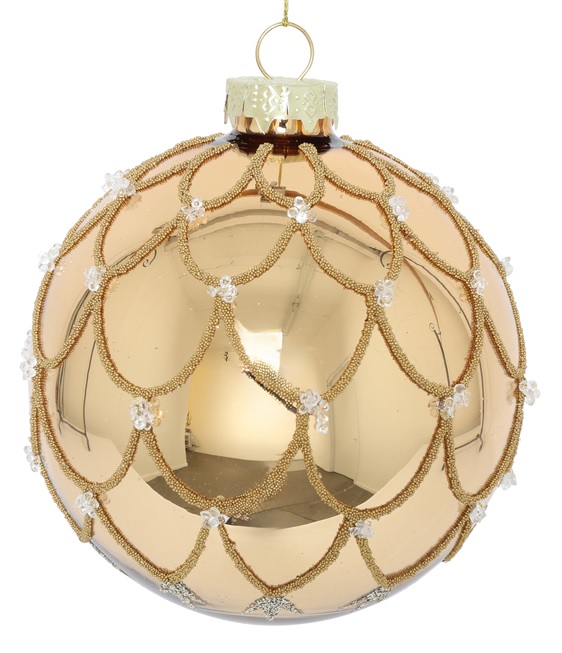 10cm Studded Glass Ball - Gold