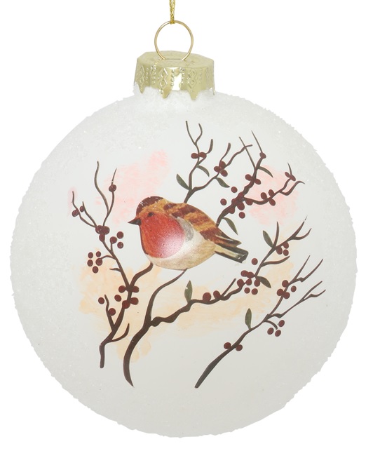 10cm Glittered Glass Ball - White/Multicolour