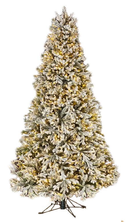 10' (3m) Pre-lit Flocked Tree - Snowy, 800 LED Lights, 175cm bottom diameter