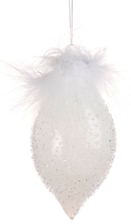 12cm Plume Top Glass Teardrop - White