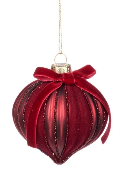 6cm Ribbed Glass Onion with Bow - Red