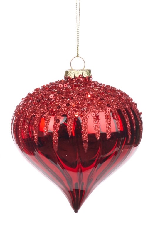 7.5cm Sequined Glass Onion - Red
