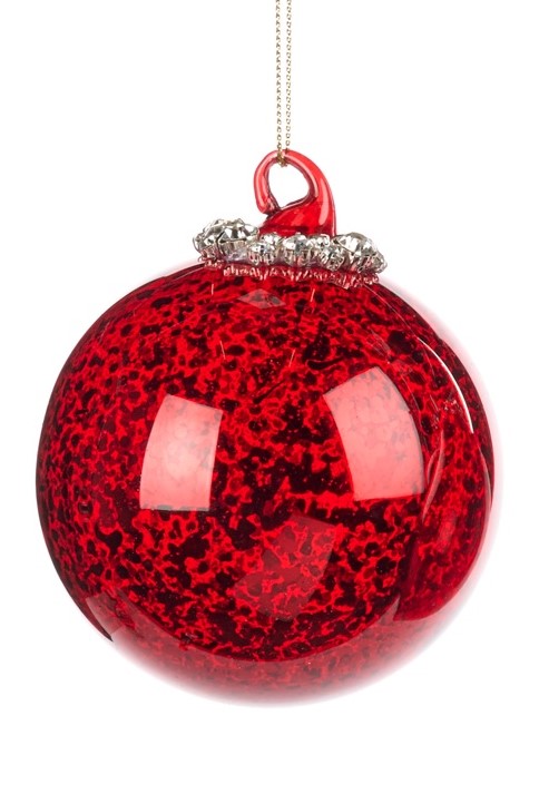 8cm Antique Jewel Top Glass Ball - Red