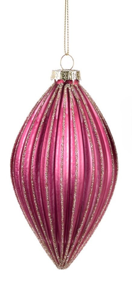 12cm Ribbed Glass Teardrop - Pink