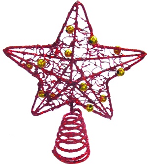 [XQ018-R] 13cm Filigree Star Tree Top w/ Beads - Red