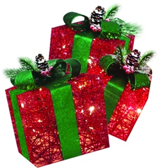 [OM077] 15cm, 20cm, 25cm Light-Up Gift Box Set - Red w/ Green Bow