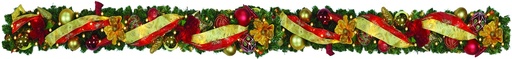 [REF078] 9' x 10" Decorated Garland - Gold/Red