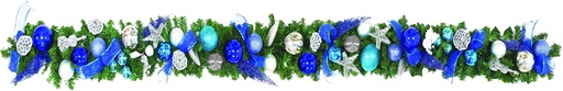 [REF083] 9' x 10" Decorated Garland - Blue/Silver