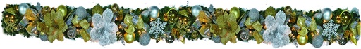 [REF102] 9' x 10" Decorated Garland - Gold/Silver