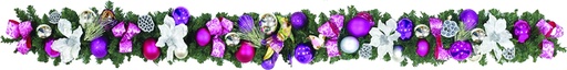 [REF103] 9' x 10" Decorated Garland - Purple/Fuchsia/Silver