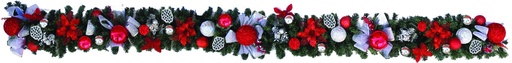 [REF104] 9' x 10" Decorated Garland - Silver/Red