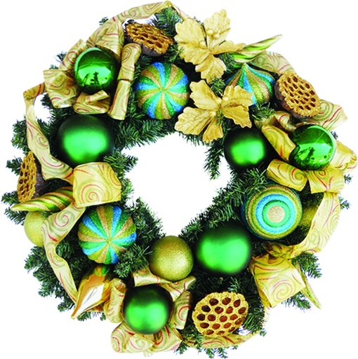 [REF033] 24" Decorated Wreath - Green/Gold/Turquoise