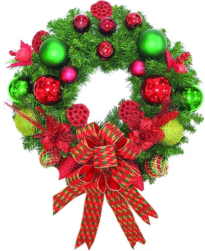 [REF082] 24" Decorated Wreath - Red/Green