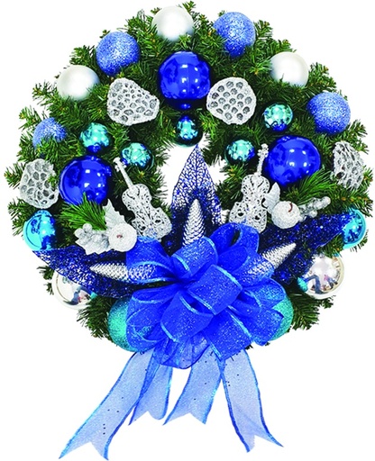 [REF084] 24" Decorated Wreath - Blue/Silver