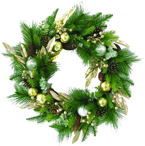 [GT003] 60cm Bauble Wreath w/ Pine Cones - Gold/Silver