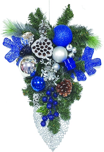 [REF021] 50cm Decorated Hanging Bouquet - Blue/Silver