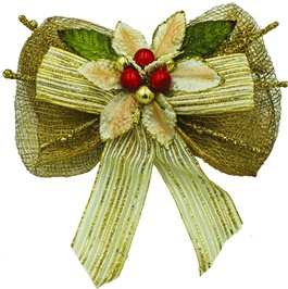 [REF129] 20cm Decorated Sinamay Bow - Gold
