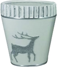 [RC025] 10.5cm x 10cm Painted Pot w/ Reindeer - White/Silver