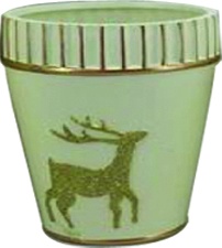 [RC026] 10.5cm x 10cm Painted Pot w/ Reindeer - Cream/Gold