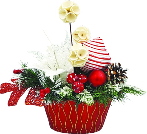 [REF109] 17cm x 9cm Decorated Pot - White/Red