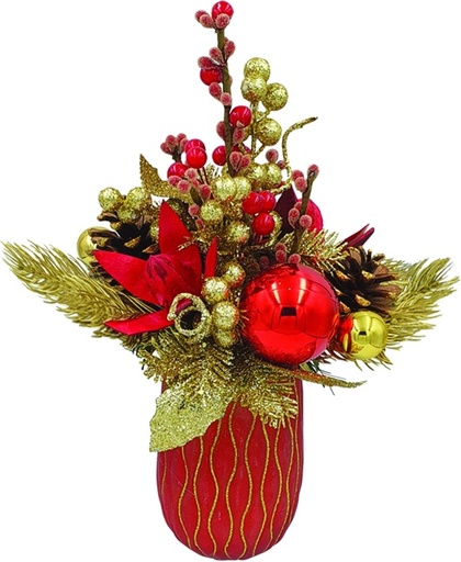 [REF111] 15cm Decorated Pot - Gold/Red