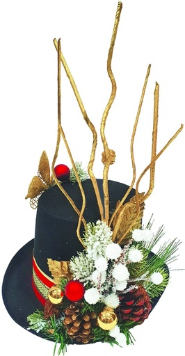 [REF136] 42cm Decorated Top Hat - Gold/Red