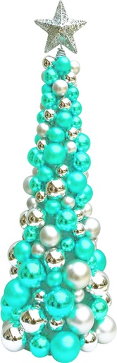 [HT004-ST] 120cm Cone Bauble Tree w/ Star - Silver/Turquoise
