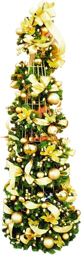 [REF050] 7' (2.1m) Luxuriously Decorated Metallic Cone Garland Tree - Gold
