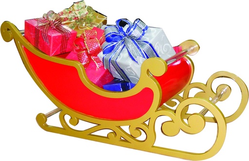 [REF074] 1.2m x 46cm Handcrafted Acrylic and Wood Sleigh - Red/Gold