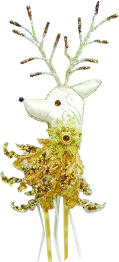 [SL198] 43cm Velvet Deer w/ Tassel - Ivory/Gold