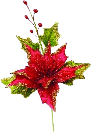 [SL157] 46cm Poinsettia w/ Pick - Red/Olive/Gold
