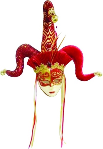 [SL160] 23cm Harlequin Mask - Gold/Red