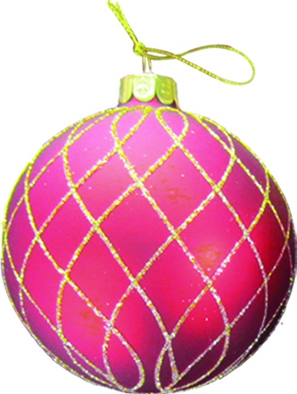 [HH161] 12cm Wavy Glittered Striped Glass Ball - Red/Gold
