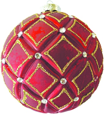 [HH240] 12cm Antique Finish Matte Glass Ball - Red/Silver