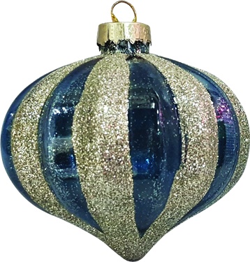 [YS031] 12cm Glittered Glass Onion - Blue/Silver