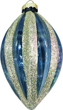 [YS032] 11cm Glittered Glass Drop - Blue/Silver