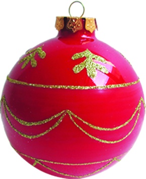 [JN025] 10cm Glittered Patterned Glass Ball - Red/Gold