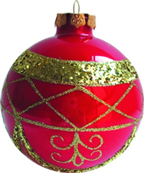 [JN035] 10cm Glittered Patterned Glass Ball - Red/Gold
