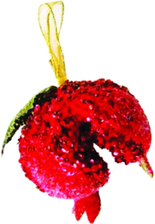 [F11613-R] 12cm Pomegranate w/ Leaf - Red
