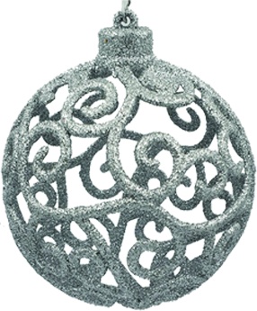 [LF158-S] 10cm Hollow Glitter Ball - Silver