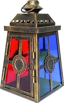 [13983] 16.5cm x 9.3cm x 9.3cm Brushed Lantern w/ Coloured Glass