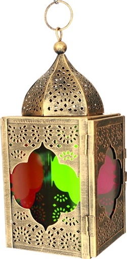 [19770] 21.5cm x 9.5cm x 9.2cm Brushed Lantern w/ Coloured Glass