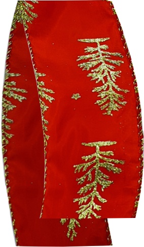 [FG187] 9m x 6.3cm Glittered Satin Ribbon - Red/Gold